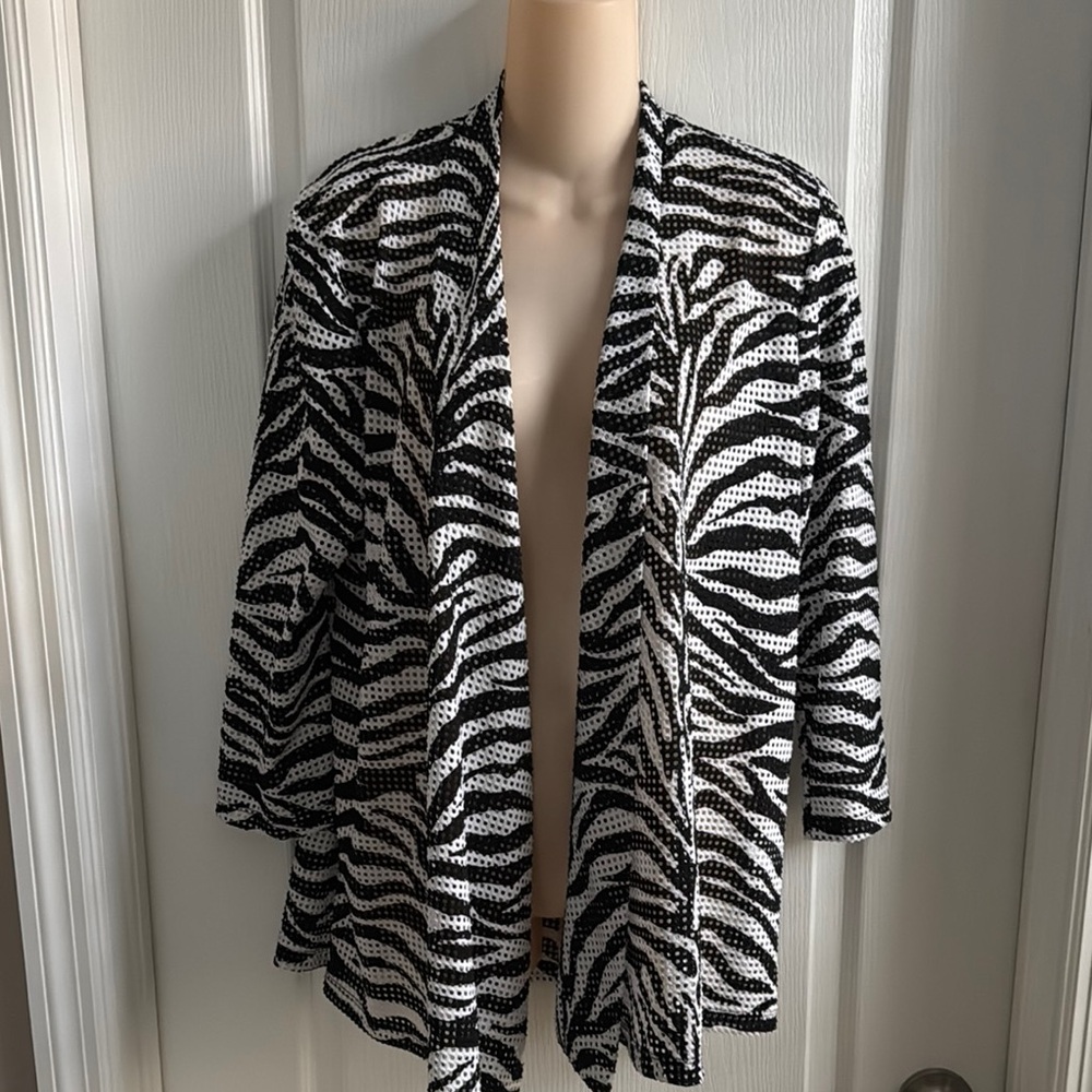 Zebra Print Open Front Cardigan-L